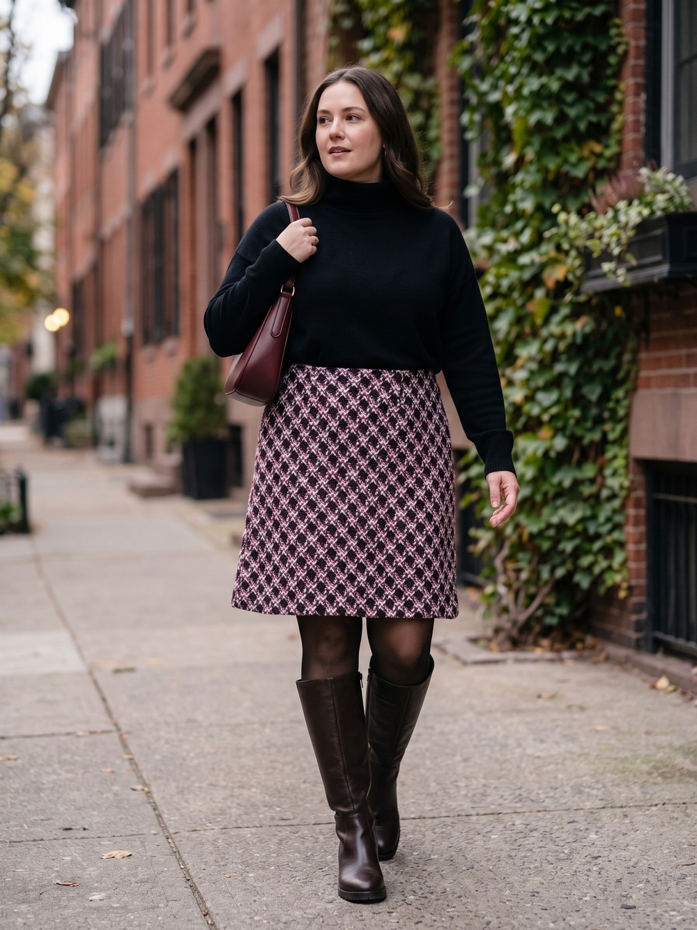 Tribal Italian Wool Tweed Plaid A-Line Skirt Preppy Dark Academia Coquette
